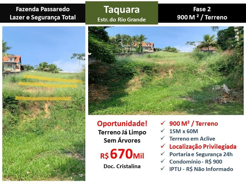 Terreno JPA Taquara Fazenda Passaredo 900M²