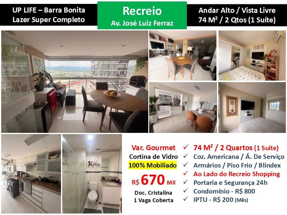 Apto Recreio Barra Bonita Uplife 74M²