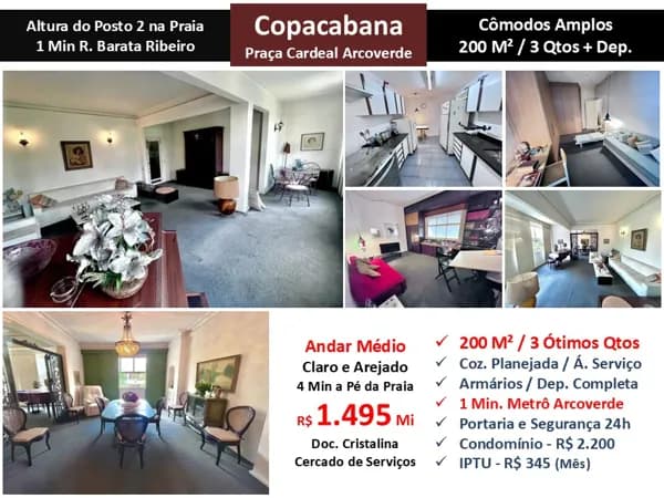 Apto Copacabana Praça Cardeal Arcoverde 200M²