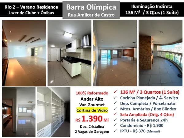Apto Barra Olímpica Rio 2 Verano Residence 136M²