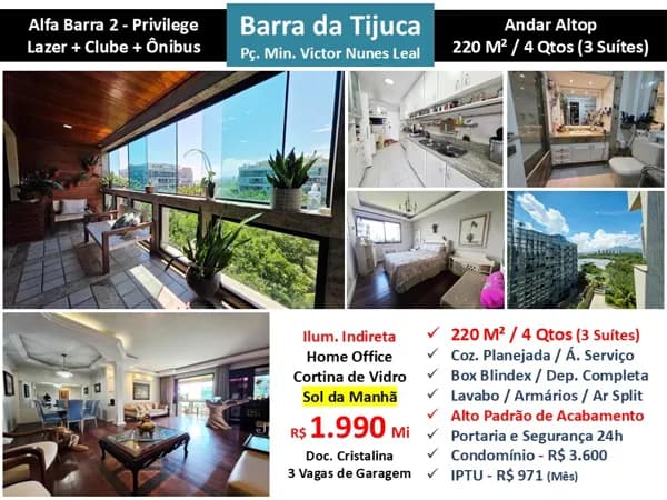 Apto Barra da Tijuca Praia Alfa Barra Privilege 220M²