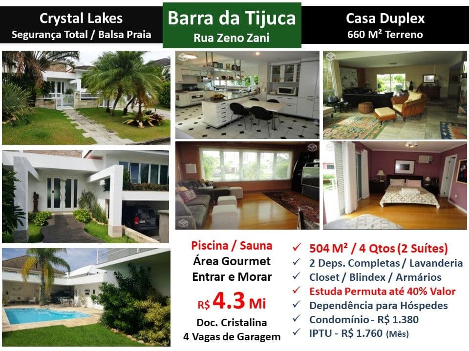Casa Barra da Tijuca Cristal Lake 504M²