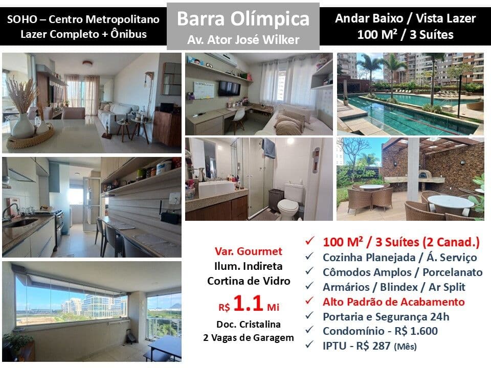 Apto Barra Olímpica Centro Metropolitano Soho 100M²