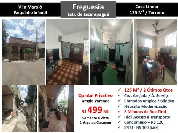 Casa JPA Freguesia Vila Marajó 125M² Linear