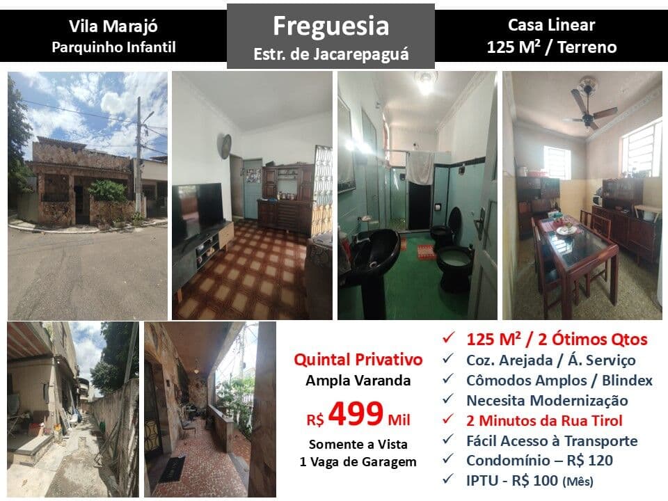 Casa JPA Freguesia Vila Marajó 125M² Linear