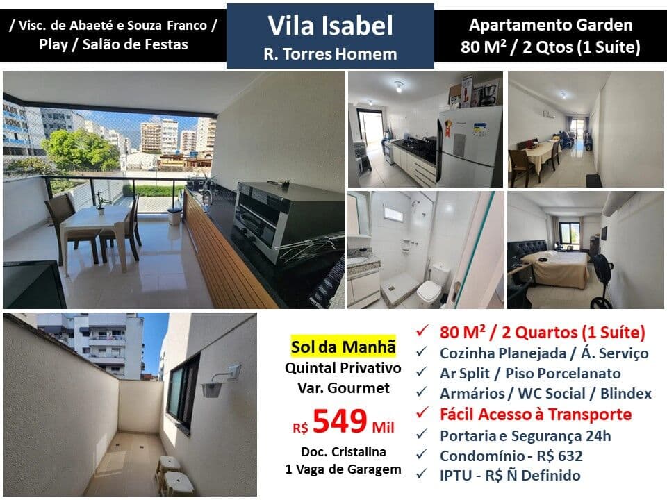 Apto Vila Isabel Torres Homem 80M² Garden