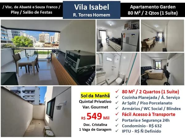 Apto Vila Isabel Torres Homem 80M² Garden