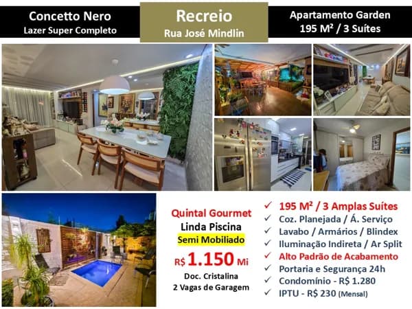 Apto Recreio Zico Concetto Nero 195M² Garden