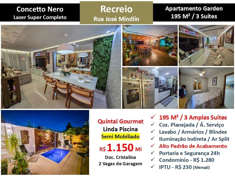 Apto Recreio Zico Concetto Nero 195M² Garden