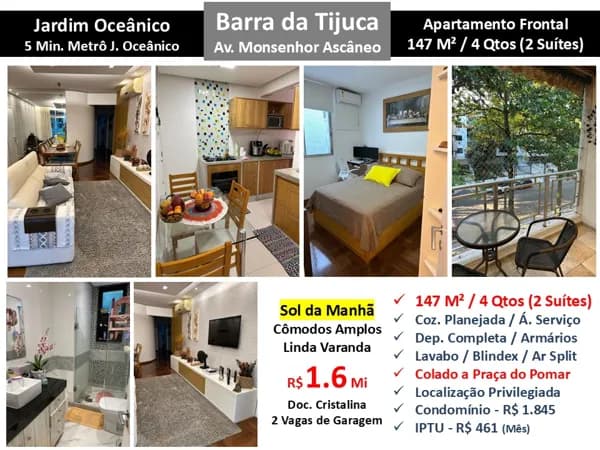 Apto Barra da Tijuca JO Monsenhor Ascâneo 147M²