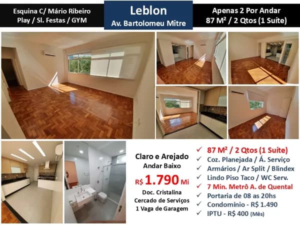 Apto Leblon Bartolomeu Mitre 87M²