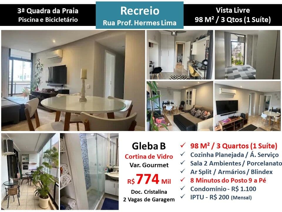Apto Recreio Gleba B Praia Hermes de Lima 98M²