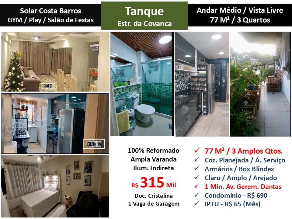 Apto JPA Tanque Covanca Solar Costa Barros 77M²