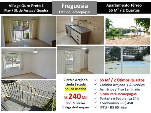 Apto JPA Freguesia Village Ouro Preto 1 55M²