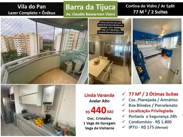 Apto Barra da Tijuca Vila do Pan 77M²