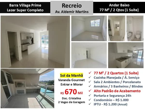 Apto Recreio Barra Village Prime 77M²