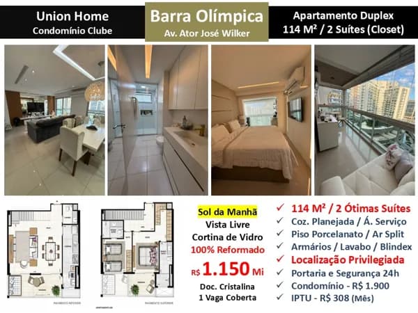Apto Barra Olímpica Centro Metropolitano Union Home 114M²