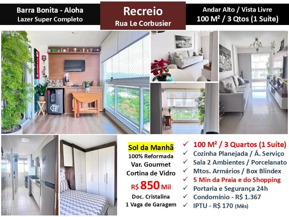 Apto Recreio Barra Bonita Aloha 100M²
