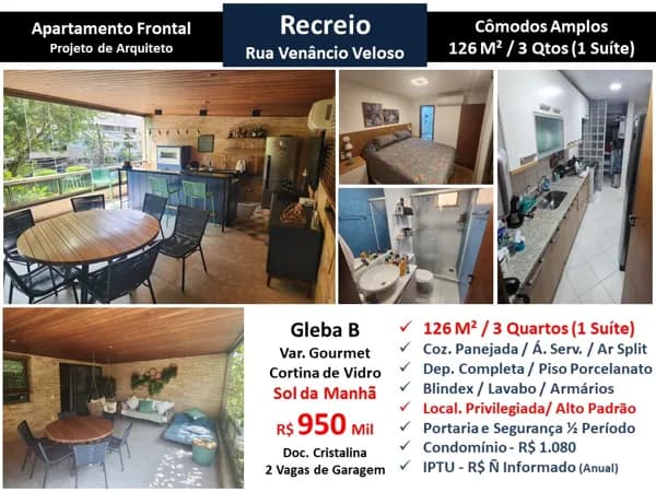 Apto Recreio Gleba B Venâncio Veloso 126M²