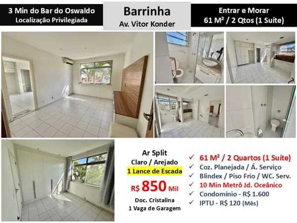 Apto Barra da Tijuca Barrinha Vitor Konder 61M²