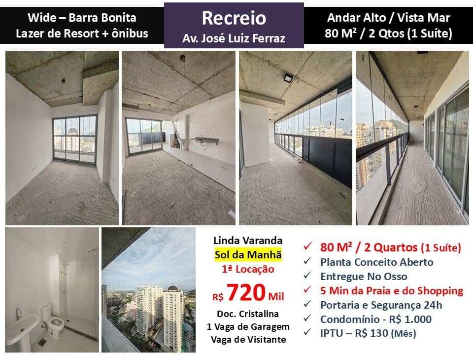 Apto Recreio Barra Bonita Wide 80M²