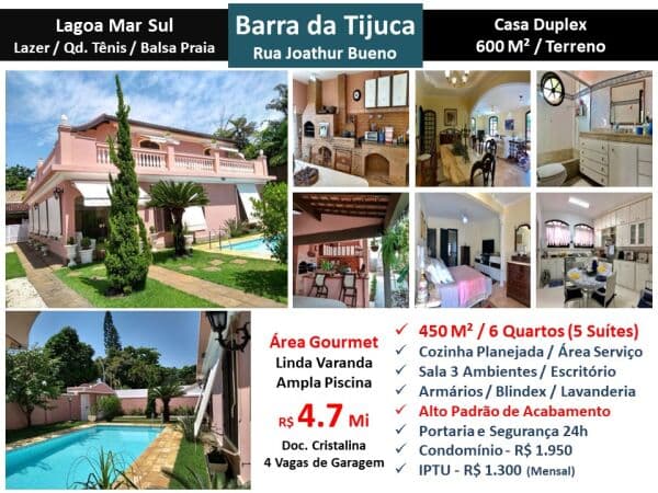 Casa Barra da Tijuca Lagoa Mar Sul 450M²