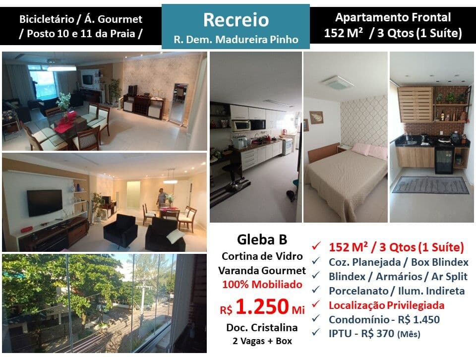 Apto Recreio Gleba B Praia Madureira Pinho 152M²