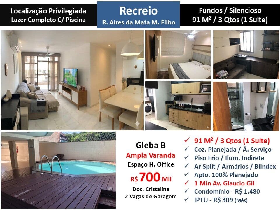 Apto Recreio Gleba B Aires da Mata M. Filho 91M²