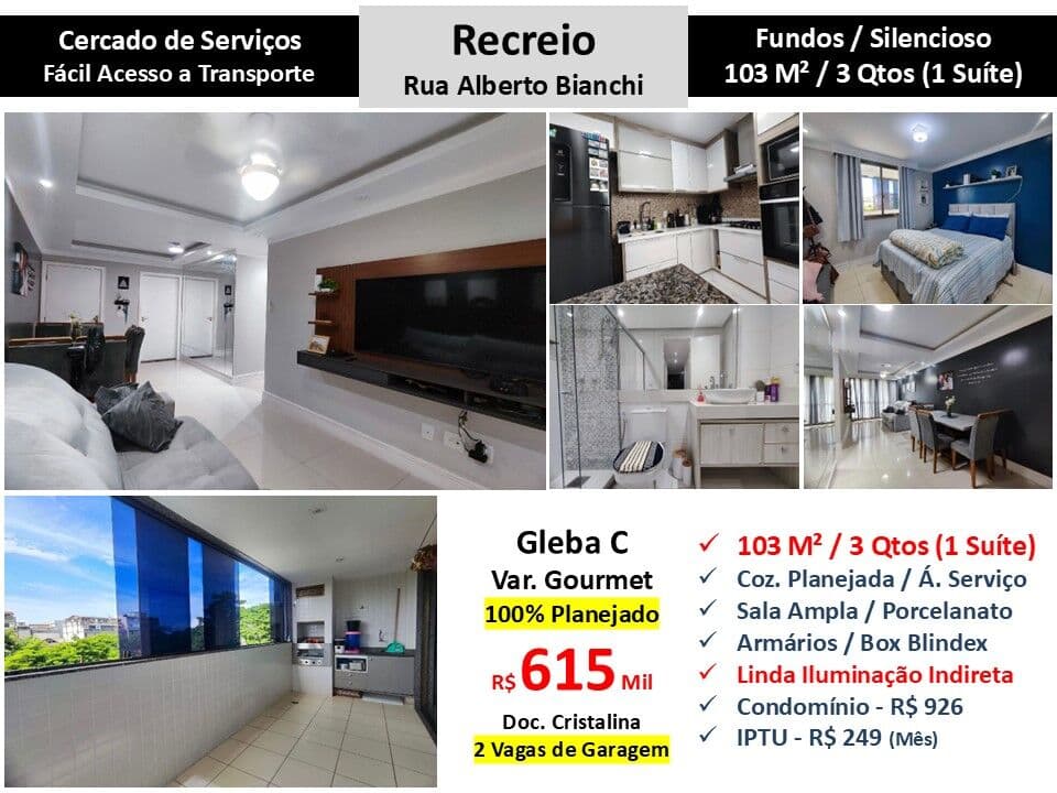 Apto Recreio Gleba C Alberto Bianchi 103M²