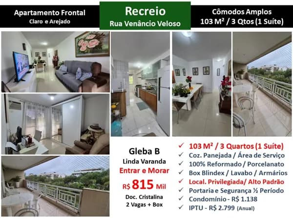 Apto Recreio Gleba B Venâncio Veloso 103M²