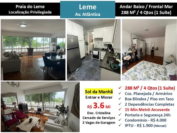 Apto Copacabana Leme Praia Atlântica 288M²