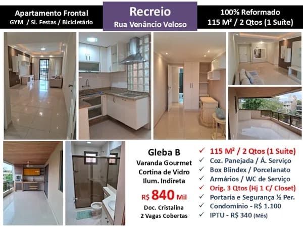 Apto Recreio Gleba B Venâncio Veloso 115M²