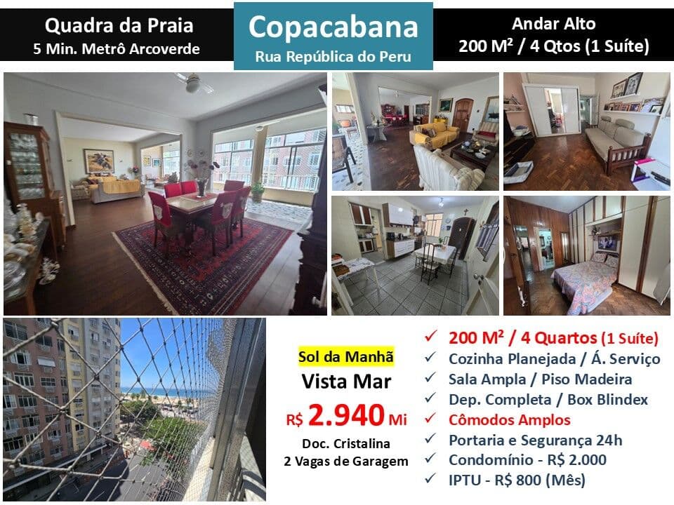 Apto Copacabana República do Peru 200M²