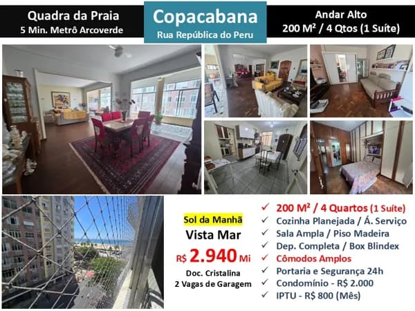 Apto Copacabana República do Peru 200M²