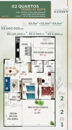 Apartamento 2 quartos sendo 1 suíte, Garden no bairro Jardim Glória em Juiz de Forapor R$660.000,00