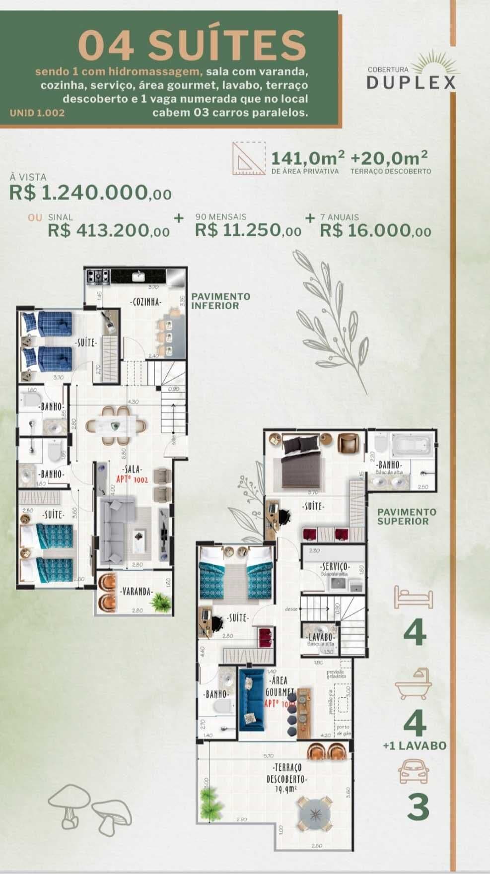 Cobertura duplex com 4 suítes no bairro Jardim Glória por R$1.290.000,00