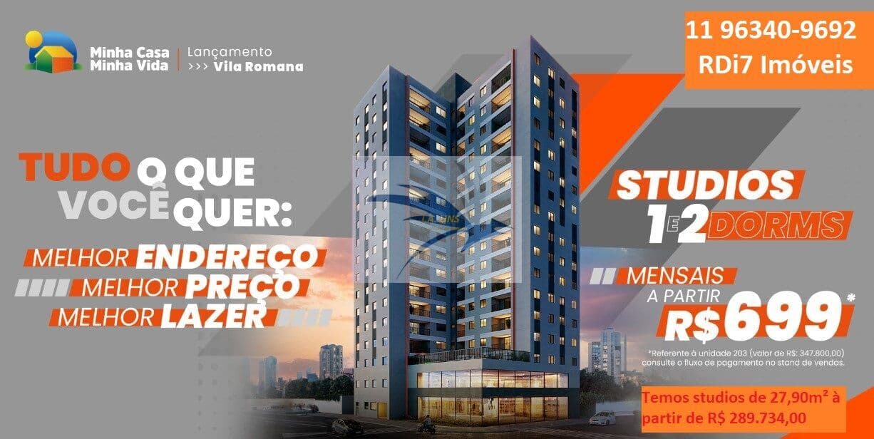 Lançamento de Studios e apartamentos compactos na Vila Romana