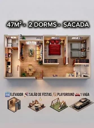 Apartamento 44m² / Pronto pra Morar / Elevador / Aceita Financiamento / Lazer.