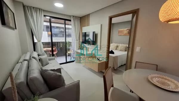 Apartamento Quarto e Sala Mobiliado, Novo, 41m², Varanda, 1 Vaga, Varanda à venda na Praia de Ponta Verde - Maceió Alagoas