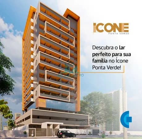 Icone Ponta Verde - Apartamento Quarto e Sala, 45m², Varanda na Dep José Lages, Pertinho da Praia de Ponta Verde - Maceió Alagoas