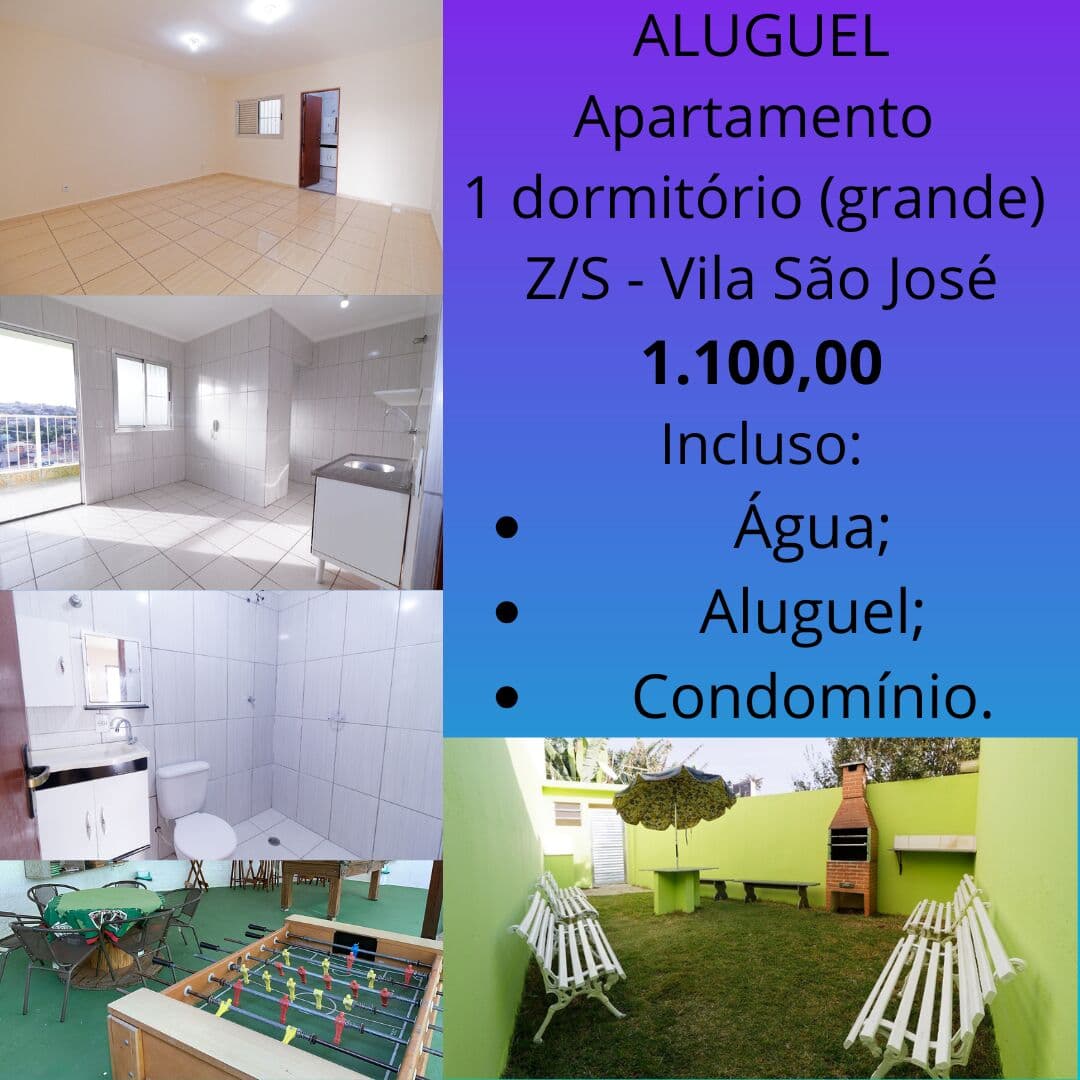 Apartamento 1 dormitório para aluguel na Zona Sul.