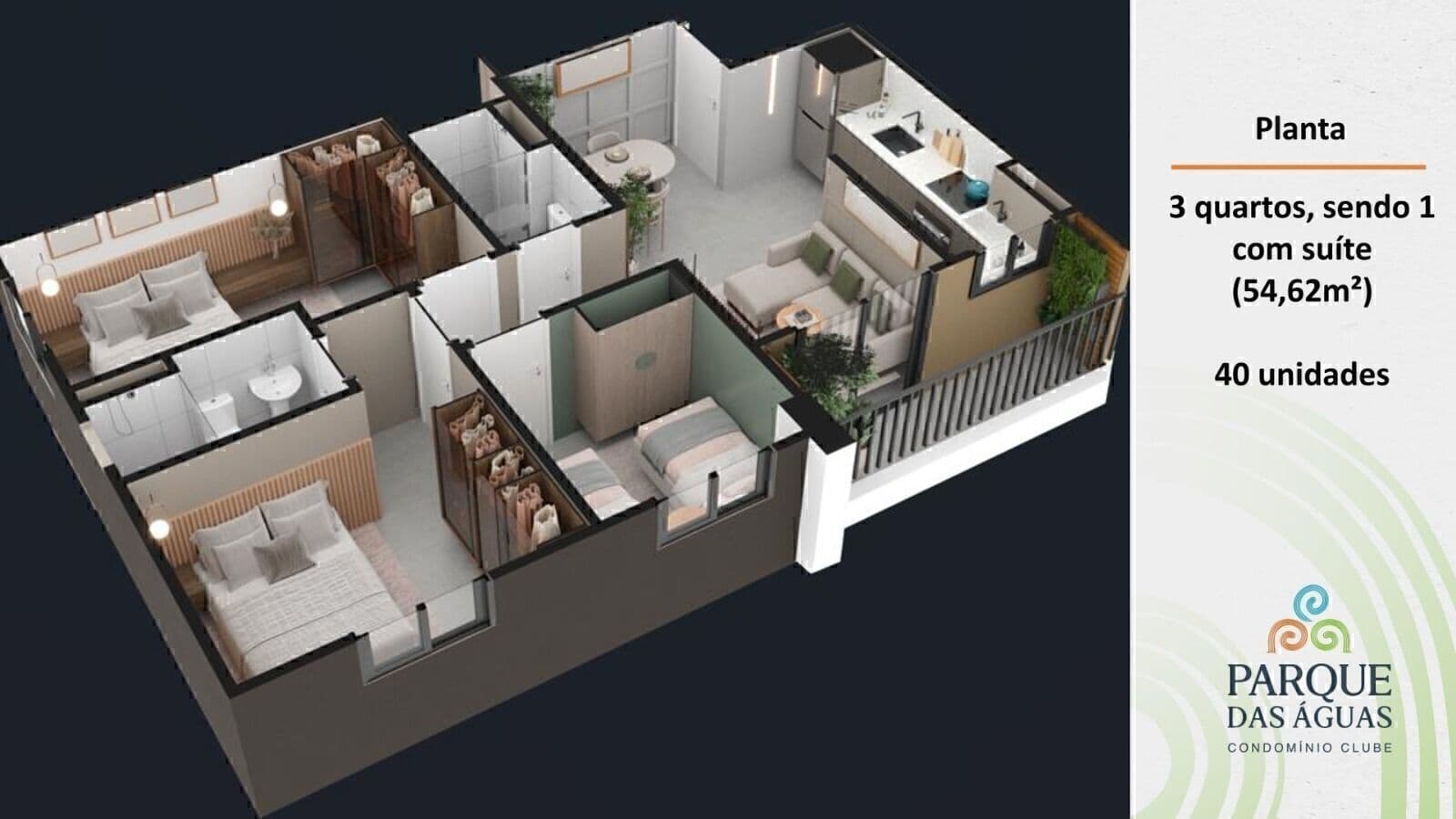 PARQUE DAS ÁGUAS Apartamentos de 2 e 3 quartos com Suítes, sendo 42,90 M² e 54,62 212