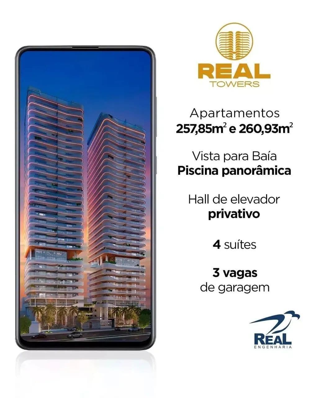 Lançamento Real Towers: exclusividade, 4 suítes, hall privativo, lazer completo e vista privilegiada.