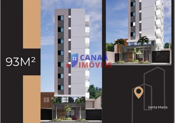 Super apartamento 3 quartos com suíte, 93m² e duas vagas de garagem Bairro Santa Maria