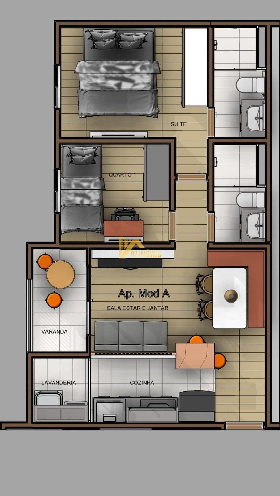 Apartamento de 2 dormitórios sendo 1 com suíte