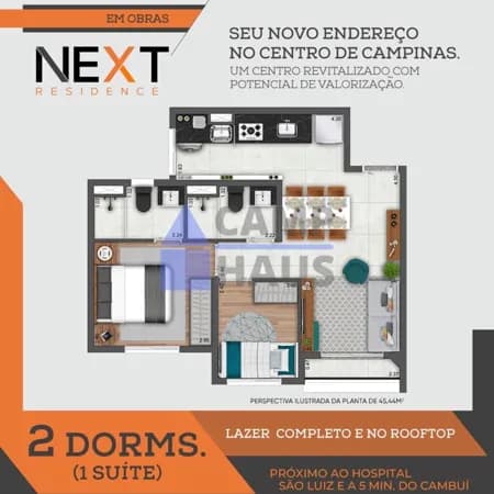 Apartamento Padrão - Next Residence - Conx | 1 a 2 Quartos em Campinas