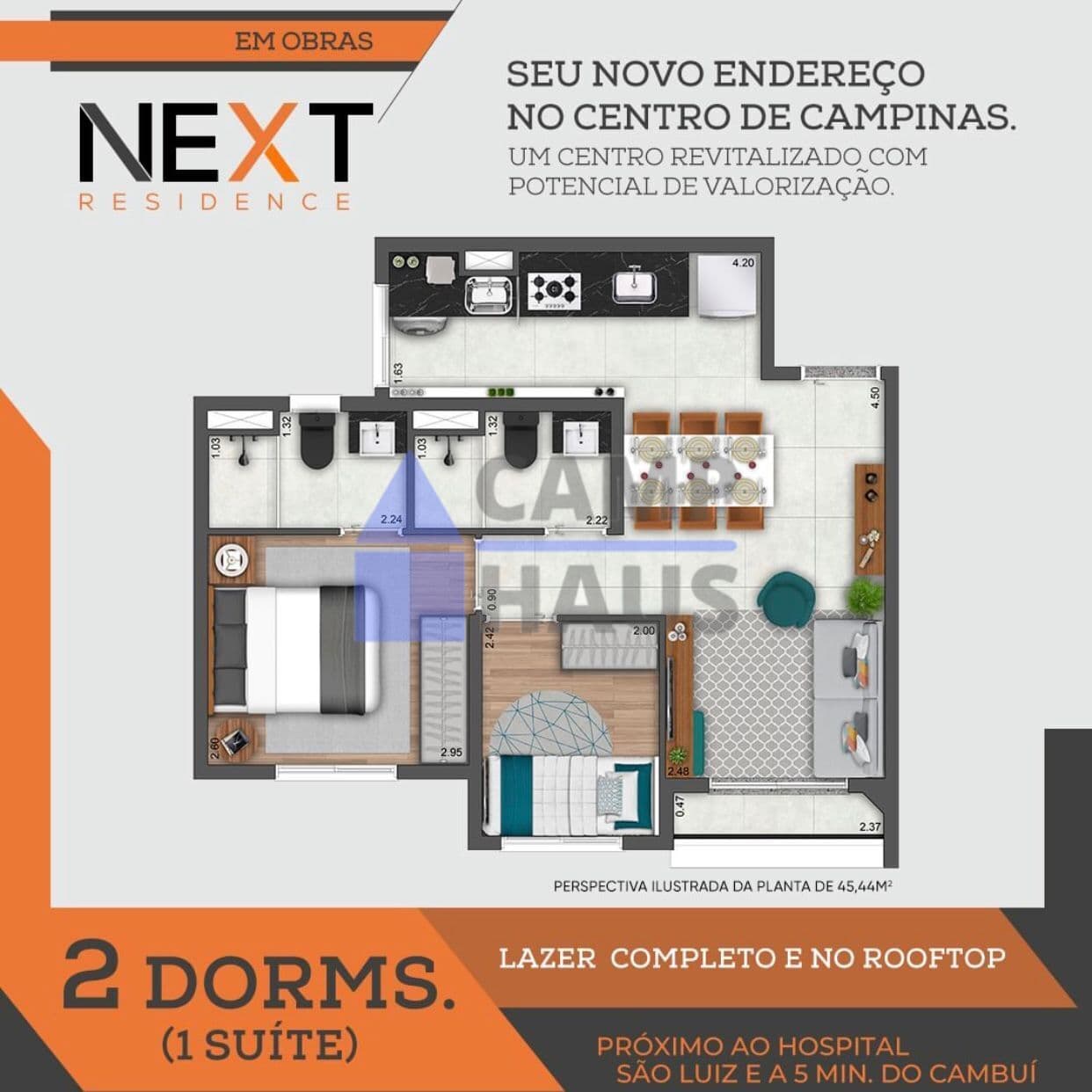 Apartamento Padrão - Next Residence - Conx | 1 a 2 Quartos em Campinas