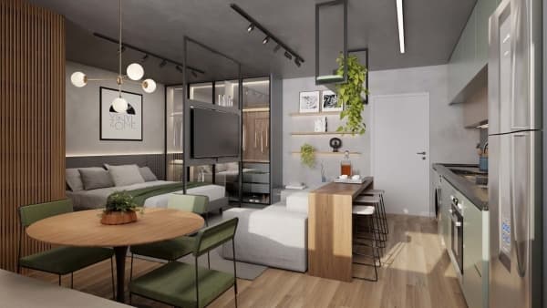 Excelente Apartamento Studio de 37,6m2, Cozinha integrada, 1 banho, 1 vaga no Bairro Lourdes/BH, Excelente Lazer e Gourmet