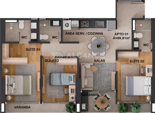 Apto Alto Padrão - 3 Quartos - 2 Suítes - 89,81 m² - Aeroclube, João Pessoa/PB