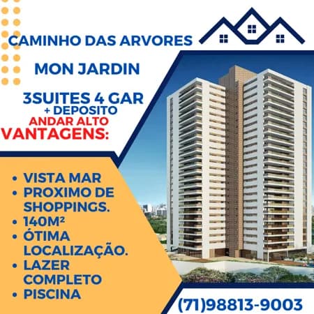 4/4 3 suítes, Vista mar, Varandão, 4 garagens Mon Jardin no melhor do Caminho das Árvores pronta entrega
